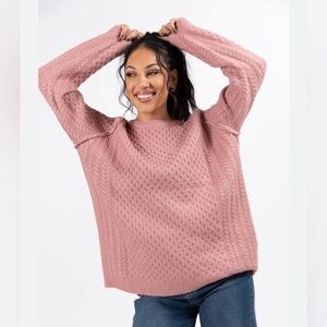 NWT Pink Lily Cable Knit Cuddles MauveOversized Crew Neck Sweater